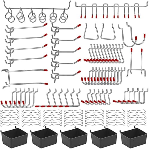 xbiez Mehrzweck-Stecktafel-Hakensortiment aus stabilem Metall mit Aufbewahrungsbehältern, Zubehör für Haus und Garage, Organisation, Heimwerker-Organizer, 114 Stück von xbiez
