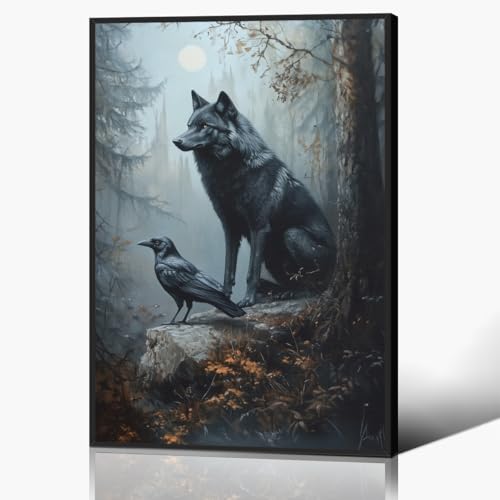 Wolfs-Wandkunst, Raben-Poster, dunkle Waldlandschaft, Leinwand, Wandkunst, schwarze Krähe, Bild mit schwarzem Vogel, Symbiotisches Tier- und Holzgemälde, gotisch, stimmungsvoll, Naturliebhaber, Wolfs-Wandkunst, Raben-Poster, dunkle Waldlandschaft, Leinwand, Wandkunst, schwarze Krähe, Bild mit schwarzem Vogel, Symbiotisches Tier- und Holzgemälde, gotisch, stimmungsvoll, Naturliebhaber, von xbsifyiooa