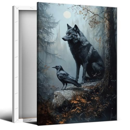 Wolfs-Wandkunst, Raben-Poster, dunkle Waldlandschaft, Leinwand-Kunst, schwarze Krähe, Bild mit schwarzem Vogel, Symbiotische Tier- und Holzmalerei, gotisch, stimmungsvoll, Naturliebhaber, Geschenk, Wolfs-Wandkunst, Raben-Poster, dunkle Waldlandschaft, Leinwand-Kunst, schwarze Krähe, Bild mit schwarzem Vogel, Symbiotische Tier- und Holzmalerei, gotisch, stimmungsvoll, Naturliebhaber, Geschenk, von xbsifyiooa