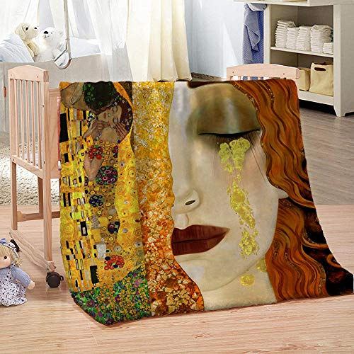 xczxc Kuscheldecke Flanell Mikrofaser Klimt Kuss superweiche Wärme Gemütlich Fleecedecke, für Wohn und Schlafräume 130x150cm von xczxc