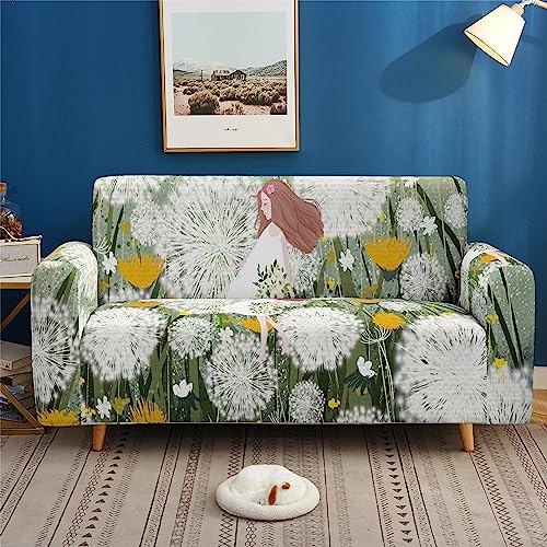 xczxc Sofa Überzug Stretch Couch Sofabezug 1 2 3 4 Sitzer L Form Ecksofa, Sofa Cover Sitzkissenbezug Sofaüberwürfe rutschfest Möbelschutz, Löwenzahnmädchen von xczxc