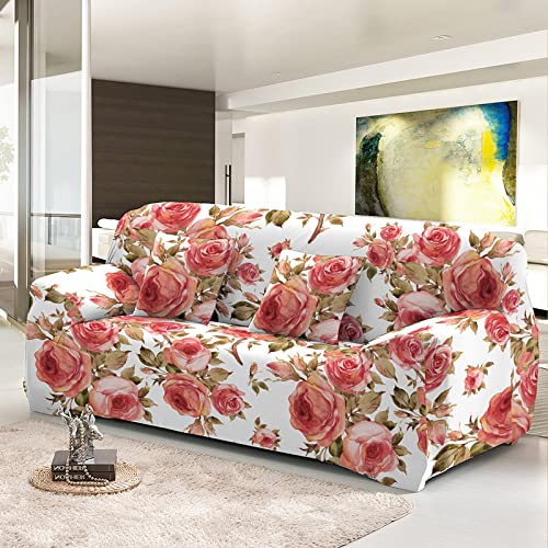 xczxc Sofa Überzug Stretch Couch Sofabezug 1 2 3 4 Sitzer L Form Ecksofa, Sofa Cover Sitzkissenbezug Sofaüberwürfe rutschfest Möbelschutz, Rosa Rosen von xczxc