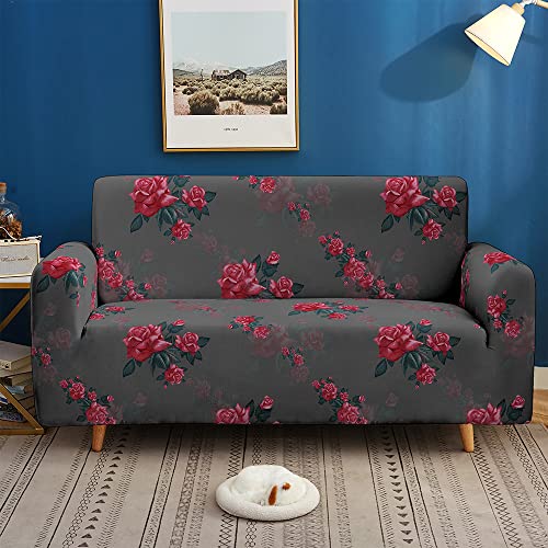 xczxc Sofabezug Stretch Sofabezug 1/2/3/4 Sitzer Sofa Überwürfe Sofahusse Anti-Haustierkratzer Couchbezug für Sofas mit Armlehnen, Rote Blume von xczxc