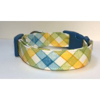 Spring Trellis Grün, Blau, Gelb Kariertes Hundehalsband Größe Xs, S, M Oder L Spring Trellis Grün, Blau, Gelb Kariertes Hundehalsband Größe Xs, S, M Oder L von xfauxpawsx