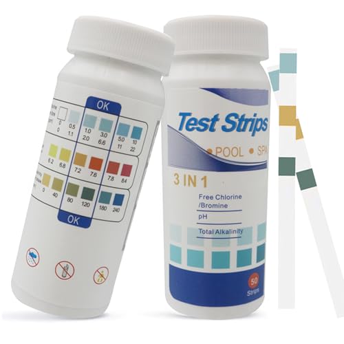50 Stück Pool Teststreifen,Pool Tester Ph Und Chlor,3 In 1 Pool-Teststreifen FüR Spa,Wert Test Wassertester Pooltester FüR Spa,Streifen Messgerät Wasser Whirlpool Messen Ph-Wert von xianshi