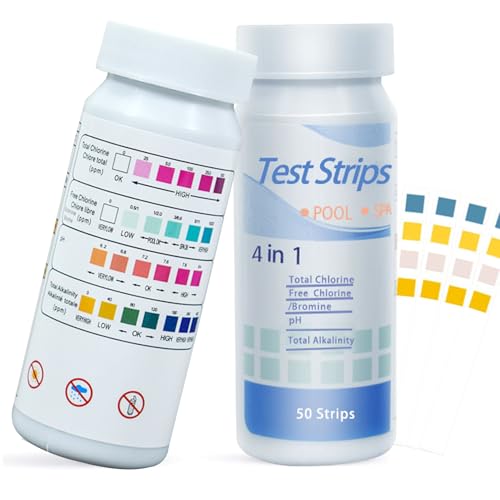 50 Stück Pool Teststreifen,Pool Tester Ph Und Chlor,4 In 1 Pool-Teststreifen Für Spa,Wert Test Wassertester Pooltester Für Spa,Streifen Messgerät von xianshi
