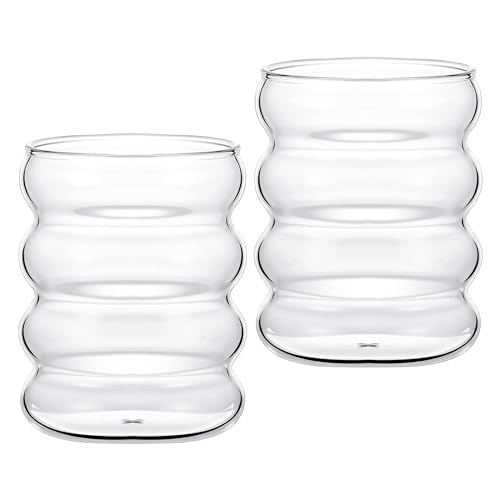 2 Pcs Kreative Glasbecher, Trinkgläser, Wave Tumbler, Thermoglas aus Borosilikatglas, Glaswaren Wiederverwendbare Kaffee Tasse Milch Tasse, für Cocktail Milch Wasser Soda Kaffee Getränke - 300ml von xianynow