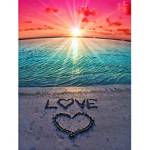 xianynow Strand Diamant Malerei 5D Diamant Painting Bilder Erwachsene 30×40cm DIY Diamant Painting Bilder Zahlen Kreuzstich für Home Wall Décor Büro Dekoration Landschaft Strand Meer Sonnenuntergang von xianynow