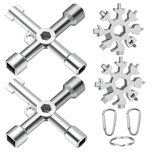 xianzhanEU 4 STK Vierkantschlüssel Set Snowflake Multitool mit 2 × Karabinerhaken für Elektrische Wasser Gas Meter Box Schrank Öffnen Schlüssel von xianzhanEU