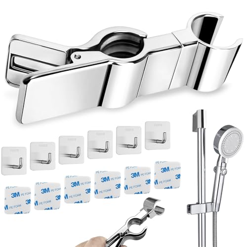 xianzhanEU Universal Duschkopfhalterung, 45° Drehbar Verstellbar Handbrause Halterung, Duschhalterung Ohne Bohren, mit 6 Selbstklebenden Haken, für Duschstange 18-28mm von xianzhanEU
