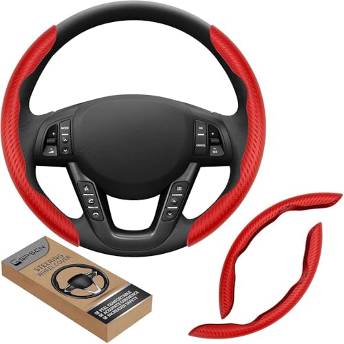xiaodiao Lenkradabdeckung aus Carbonfaser kompatibel mit dem Tesla Model 3 2020–2023 - Ultradünn & atmungsaktiv | Sportliches Design mit Rutschfester Segmentierung | klick-Montage,Red von xiaodiao