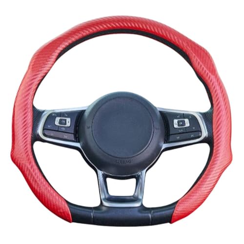 xiaodiao Lenkradbezug mit 5D-Carbonfaser-Optik kompatibel mit dem Tesla Model 3 2020–2023-15 Zoll (38 cm) Verbesserter Halt - Atmungsaktiv - Sportliches Design - Dünn & Leicht,Red von xiaodiao