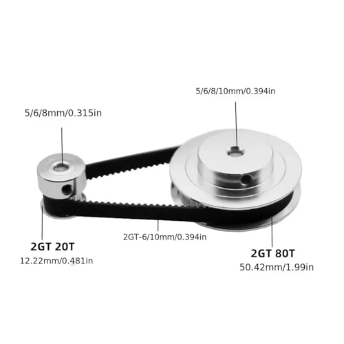 1set GT2 Zahnriemenscheibe 20 Zähne 2GT 40T 60T 80 Bohrung 5/6/8/10mm Reduktion 1:2/3/4 Breite 6mm Synchronräder for 3D-Drucker(20T8-40T5,2GT-400-6) von xiaopang
