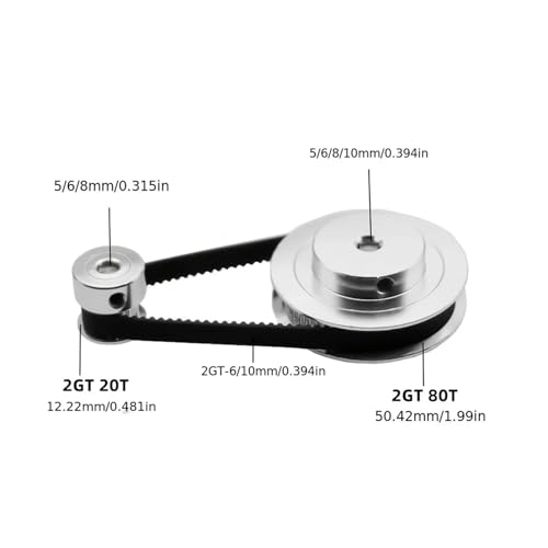 1set GT2 Zahnriemenscheibe 20 Zähne 2GT 40T 60T 80 Bohrung 5/6/8/10mm Reduktion 1:2/3/4 Breite 6mm Synchronräder for 3D-Drucker(20T8-60T6.35,2GT-230-6) von xiaopang