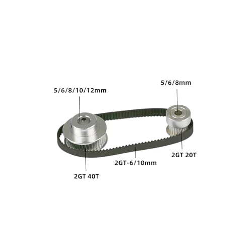 40T 20 Zähne Riemenbreite 10mm BeltL 200mm-W6mm 2GT Zahnriemenscheibensatz Spannradbohrung 3~12mm Untersetzung 2:1GT2 Synchronriemenscheibensatz(20T B6mm-40T B5mm) von xiaopang
