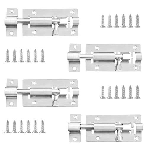 4 Stück Tür Riegelschloss,Türriegel Edelstahl,3 Zoll Schieberiegel Klein für Türen Fenster Zäune (Stil) von xiaowanwan