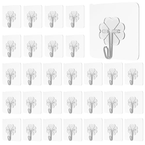 xiaoxianxian 30 Stück Haken Selbstklebend,15 KG Selbstklebend Haken Extra Stark,Ohne Bohren klebehaken für Küche,Badzimmer,Büros,Wände (Transparent) von xiaoxianxian
