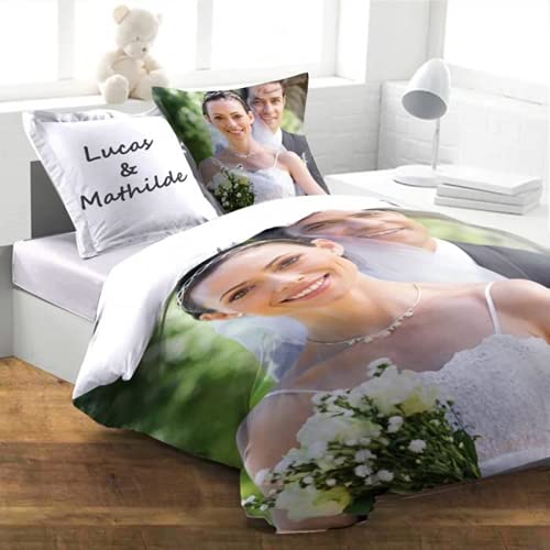 Personalisierte Bettwäsche,Eigenes Foto Custom Foto Bettbezug Kissenbezüge,Bettbezug Mit Foto Personalisiert,Kinder,Hochzeit,Weihnachten Bedding Set (53"x78"/135 x 200) von xie