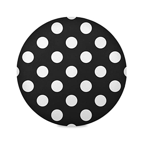 xigua Polka Dot Schwarz und Weiß Runde Tischsets Set mit 6 Stück, rutschfest, hitzebeständig, waschbar, Tischsets für Küche, Esstisch, Dekoration, 39 cm von xigua