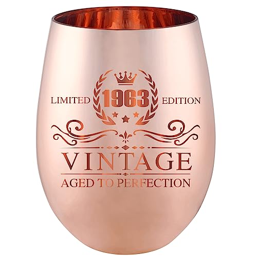 Weinglas zum 60. Geburtstag für Frauen – Vintage 1963 Weinglas – Happy 60 Jahre alte Geburtstagsdekoration für ihre Frauen (Vintage 1963) von xilaxila