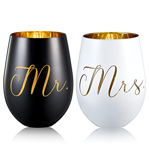 xilaxila Weingläser mit Aufschrift "Mr and Mrs", cooles Verlobungsgeschenk, Hochzeitsgeschenk für Paare, Braut und Bräutigam, für Sie und Ihn, Brautparty-Geschenke für die zukünftige Braut (MR und von xilaxila