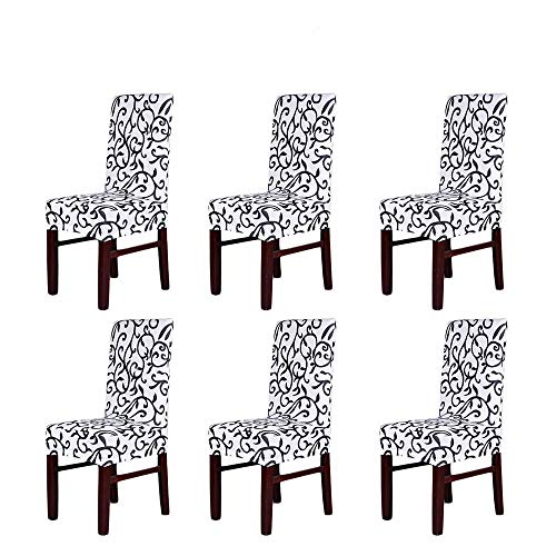 xinfe Stuhlhussen 6er Set Weiß Stretch Universal Stuhlbezug Sitzfläche (Weiß Schwarz) von xinfe
