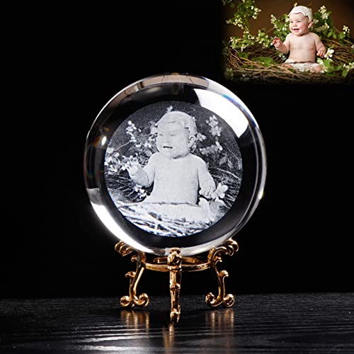 xingfa Personalisierte Glas-Fotokugel mit Lasergravierer, Glaskugel, Heimdekoration, Kristallbild, Kugel, Geburtstagsgeschenkkugel (mit Goldbasis, 8 cm) von xingfa
