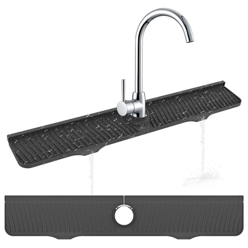 81,3 x 14 cm Spülbecken-Spritzschutzmatte, längerer Silikon-Wasserhahn-Spritzschutz, Silikon-Wasserhahn-Griff, Tropfschutz-Spritzwasser-Arbeitsplatte (schwarz) von xingruyu