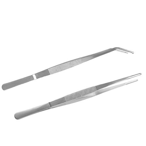 25 cm Gebogene Pinzette Stumpf - Edelstahl Profi Rutschfest Lang Gerade 2 Stück Abgewinkelte für Wasserhaustiere Korallen Basteln Pflanzentriebe Reparieren von xinsheng