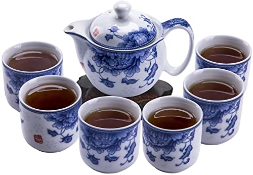 7-teiliges chinesisches Kung-Fu-Teeset, blaues und weißes Porzellan-Teeservice für Kungfu, Teeservice von xingzhi