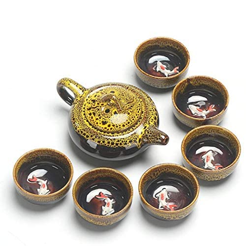 Tragbares chinesisches Kung-Fu-Teeset, Teekanne, Retro-Keramik-Teeset, Reise-Teeset (gelb) von xingzhi