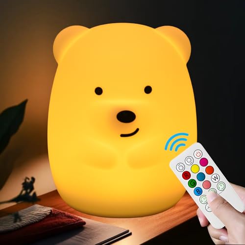xinjinhju Nachtlicht Bär Kinderzimmer licht Reiselicht Zeltlichter Nachttischlampe wiederaufladbare Tierlichter für Mädchen und Jungen Geburtstagsgeschenk Lampen für Schlafzimmer–Medium von xinjinhju
