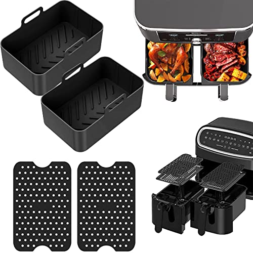 4PCS Silikontopf Set für Ninjas Dual Air Fryer, Wiederverwendbare Doppelkorb-Luftfritteusen-Küchenzubehör, Air Fryer Rack Zubehör für Air Fryer, Ofen, Mikrowelle, schwarz von xinrongda