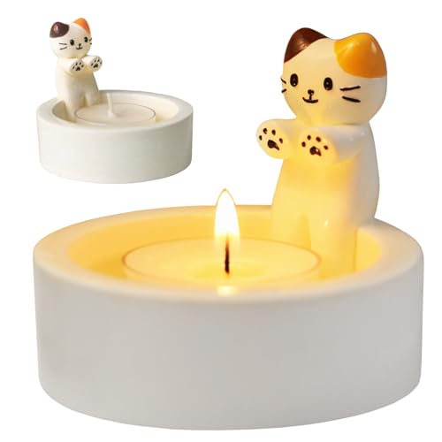Katzen Kerzenhalter, Cartoon Katzen Teelichthalter mit Wärmenden Pfoten, Niedliche Cat Candle Holder, Geschenke Für Katzenliebhaber, Wohnzimmer Schlafzimmer Deko Tischdeko von xinrongda