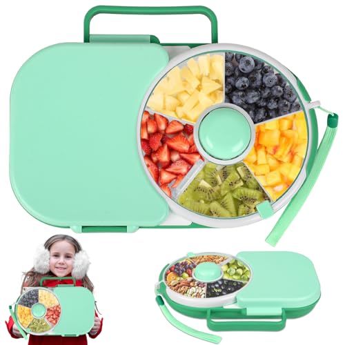 Snack Spinner mit Fächern und Deckel, Multifunktionale Baby Snack Spinner mit Tragbarem Box Set, Sicher Versiegelter Runde Snackbox Kinder, Reusable Snack Container für Kleinkinder, Zuhause (Grün) von xinrongda