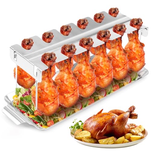 xinrongda Hähnchenschenkel Halter Grill Zubehör für Backofen & Grill, Hähnchenkeulenhalter mit Auffangschale, Hähnchen Grill Ständer & BBQ Rack, Grillzubehör Männer Geschenk von xinrongda