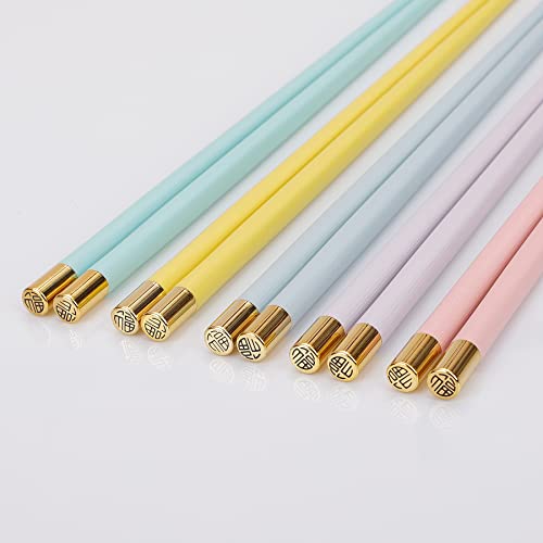5 Paar Essstäbchen Set 24 cm Japanische Chinesische Essstäbchen Wiederverwendbare Anti-Rutsch-Legierung Fiberglas für Asiatische Lebensmittel Sushi Ramen Nudeln (Blau, Rosa, Grün, Gelb, Lila) von xinsheng