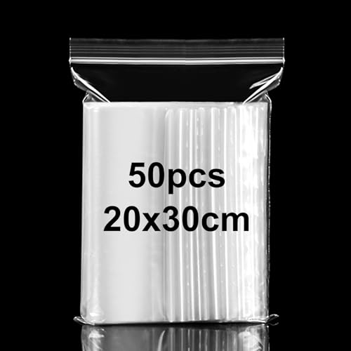 Druckverschlussbeutel 20 * 30cm Verschließbare Plastiktüten Zip Beutel Groß Wiederverschließbare Plastikbeutel, Verdickung Haltbar, Anwendbar Bastelbedarf, Kleideraufbewahrung usw-50Stück von xinsheng