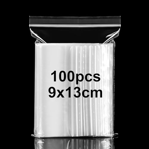 Kleine Tüten Klarsicht Druckverschlussbeutel Klein 9×13cm Zip Beutel Klein Zipper plastikbeutel verschließbar Baggies von Kleinigkeiten Schmuck Süßigkeiten Gewürzen,100 Stück von xinsheng