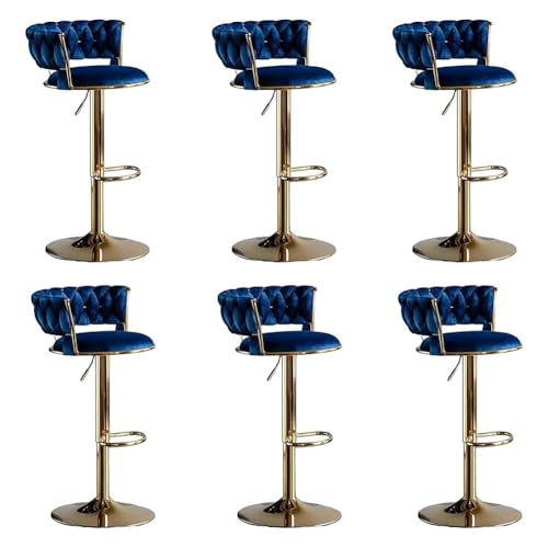 Barhocker Höhenverstellbar 1er 2er 3er 4er 6er Set, Barstuhl Samt, Bar Stühle mit Lehne und Fußbank, Drehhocker 360°, Tresenhocker für Esszimmer Heimbar Kücheninsel, Belastbar 150kg,Blau,Set of 6 von xinwanhong