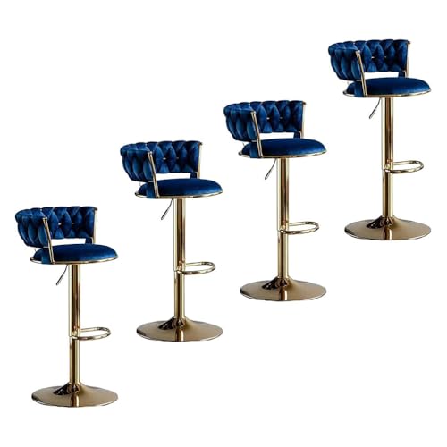 Barhocker Höhenverstellbar 1er 2er 3er 4er 6er Set, Barstuhl Samt, Bar Stühle mit Lehne und Fußbank, Drehhocker 360°, Tresenhocker für Esszimmer Heimbar Kücheninsel, Belastbar 150kg,Blau,Set of 4 von xinwanhong