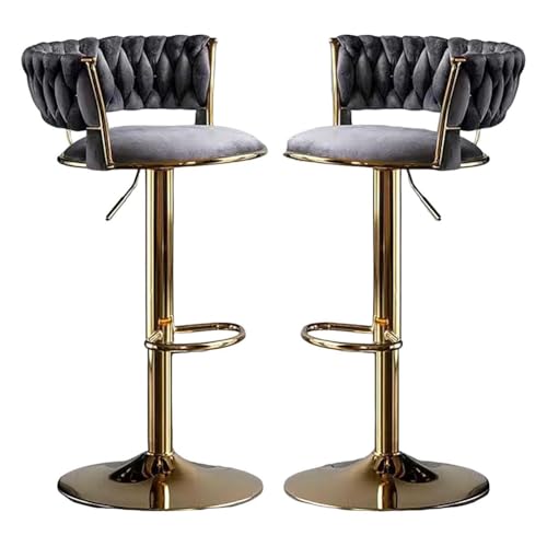 Barhocker Höhenverstellbar 1er 2er 3er 4er 6er Set, Barstuhl Samt, Bar Stühle mit Lehne und Fußbank, Drehhocker 360°, Tresenhocker für Esszimmer Heimbar Kücheninsel, Belastbar 150kg,Grau,Set of 2 von xinwanhong