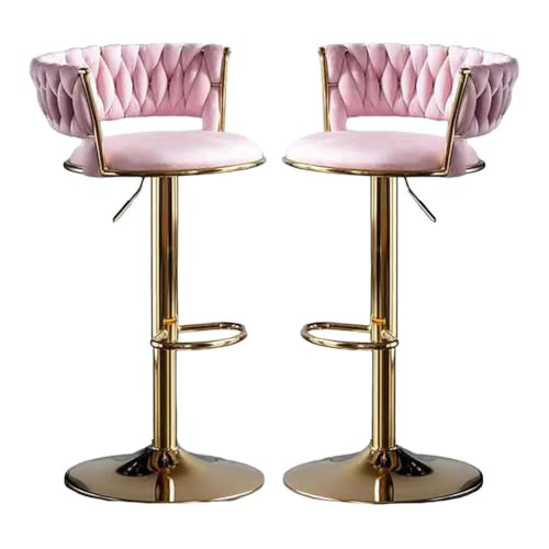 Barhocker Höhenverstellbar 1er 2er 3er 4er 6er Set, Barstuhl Samt, Bar Stühle mit Lehne und Fußbank, Drehhocker 360°, Tresenhocker für Esszimmer Heimbar Kücheninsel, Belastbar 150kg,Rosa,Set of 2 von xinwanhong