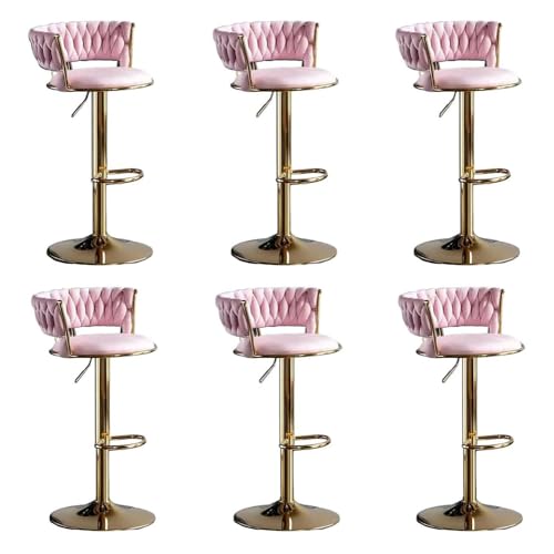 Barhocker Höhenverstellbar 1er 2er 3er 4er 6er Set, Barstuhl Samt, Bar Stühle mit Lehne und Fußbank, Drehhocker 360°, Tresenhocker für Esszimmer Heimbar Kücheninsel, Belastbar 150kg,Rosa,Set of 6 von xinwanhong