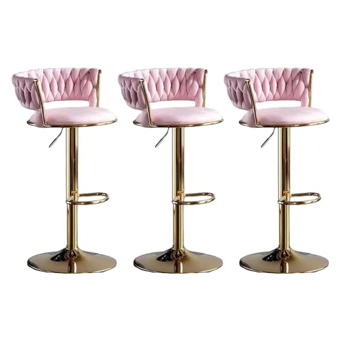Barhocker Höhenverstellbar 1er 2er 3er 4er 6er Set, Barstuhl Samt, Bar Stühle mit Lehne und Fußbank, Drehhocker 360°, Tresenhocker für Esszimmer Heimbar Kücheninsel, Belastbar 150kg,Rosa,Set of 3 von xinwanhong