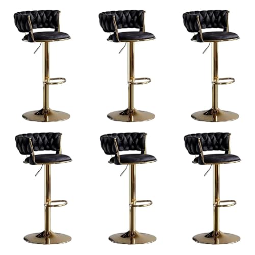 Barhocker Höhenverstellbar 1er 2er 3er 4er 6er Set, Barstuhl Samt, Bar Stühle mit Lehne und Fußbank, Drehhocker 360°, Tresenhocker für Esszimmer Heimbar Kücheninsel, Belastbar 150kg,Schwarz,Set of 6 von xinwanhong