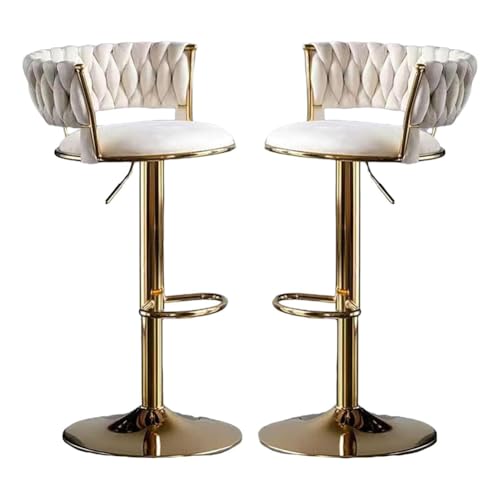 Barhocker Höhenverstellbar 1er 2er 3er 4er 6er Set, Barstuhl Samt, Bar Stühle mit Lehne und Fußbank, Drehhocker 360°, Tresenhocker für Esszimmer Heimbar Kücheninsel, Belastbar 150kg,Weiß,Set of 2 von xinwanhong