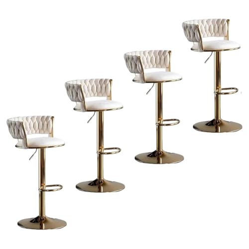 Barhocker Höhenverstellbar 1er 2er 3er 4er 6er Set, Barstuhl Samt, Bar Stühle mit Lehne und Fußbank, Drehhocker 360°, Tresenhocker für Esszimmer Heimbar Kücheninsel, Belastbar 150kg,Weiß,Set of 4 von xinwanhong