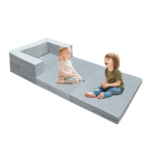 Kindersofa Aufklappen 2 in 1 Schlafsofa, Spielsofa für Kinder, Kindersessel Sofa Aufklappbares Bequeme Weiche Schlafsofa, Kindercouch Aufklappen Samt Modulare Kinderspielcouch Grau von xinwanhong
