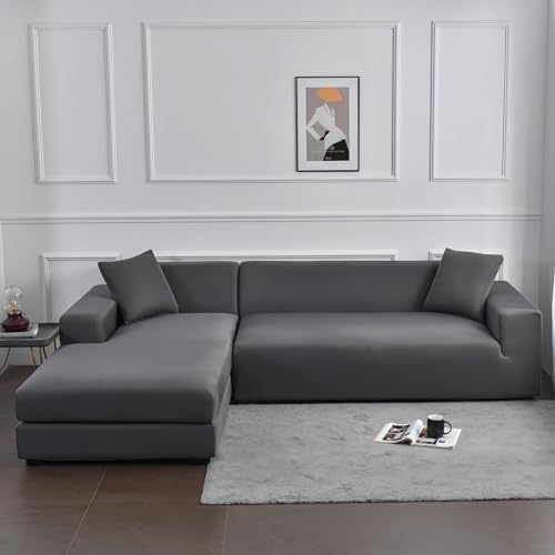 NBBN Sofabezüge 1 2 3 4 Sitzer ， L Form Sofaüberwurf,Ecksofa Pets Dog Sofa Überwurf ，Elastische Couchbezug (Grau, 145x185) von NBBN